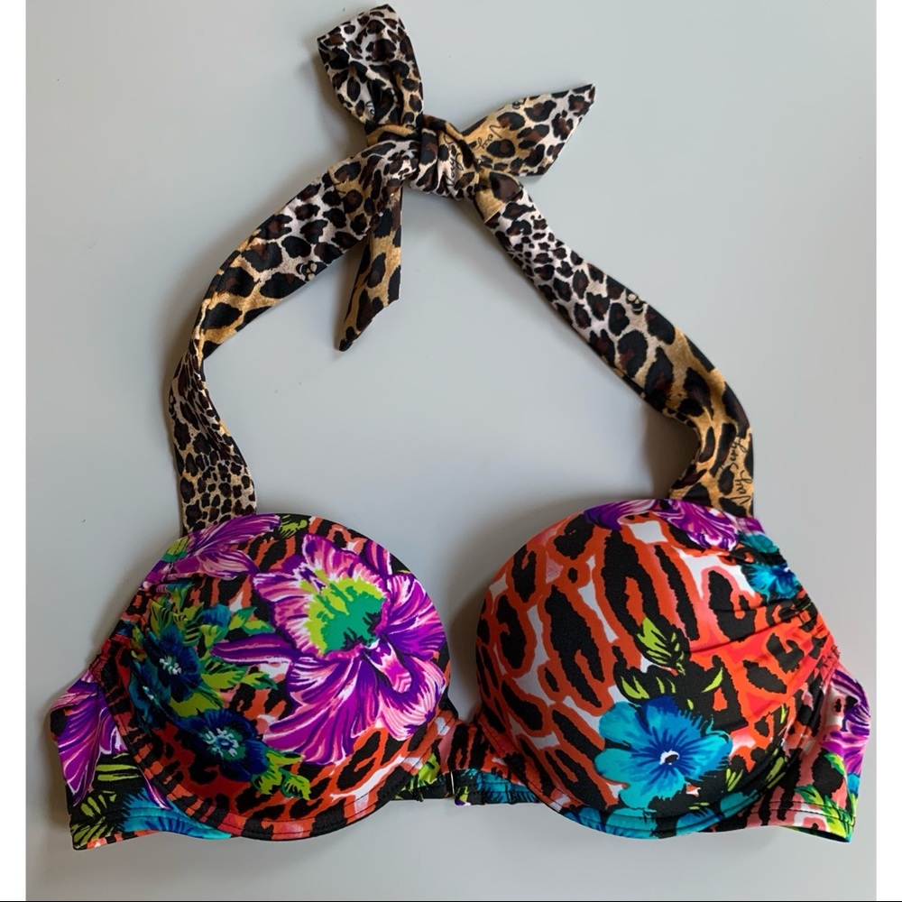 VS • 34B • Bombshell Halter Bikini Top Leopard Floral Print